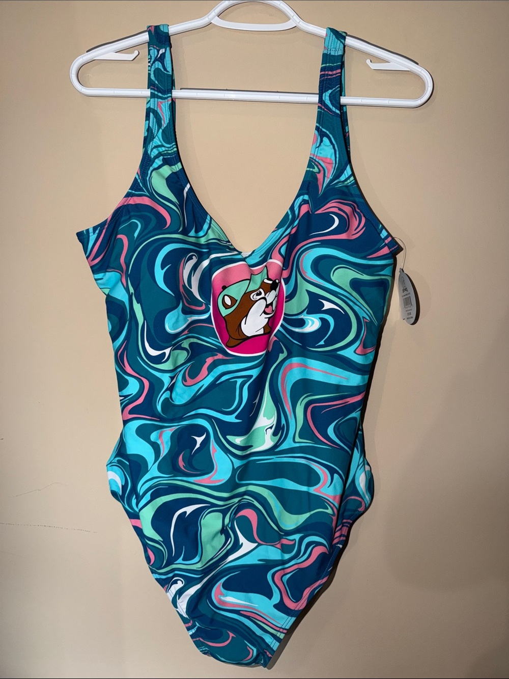 Buccee’s Turquoise Swirl One-Piece Swimsuit with Pink Accent